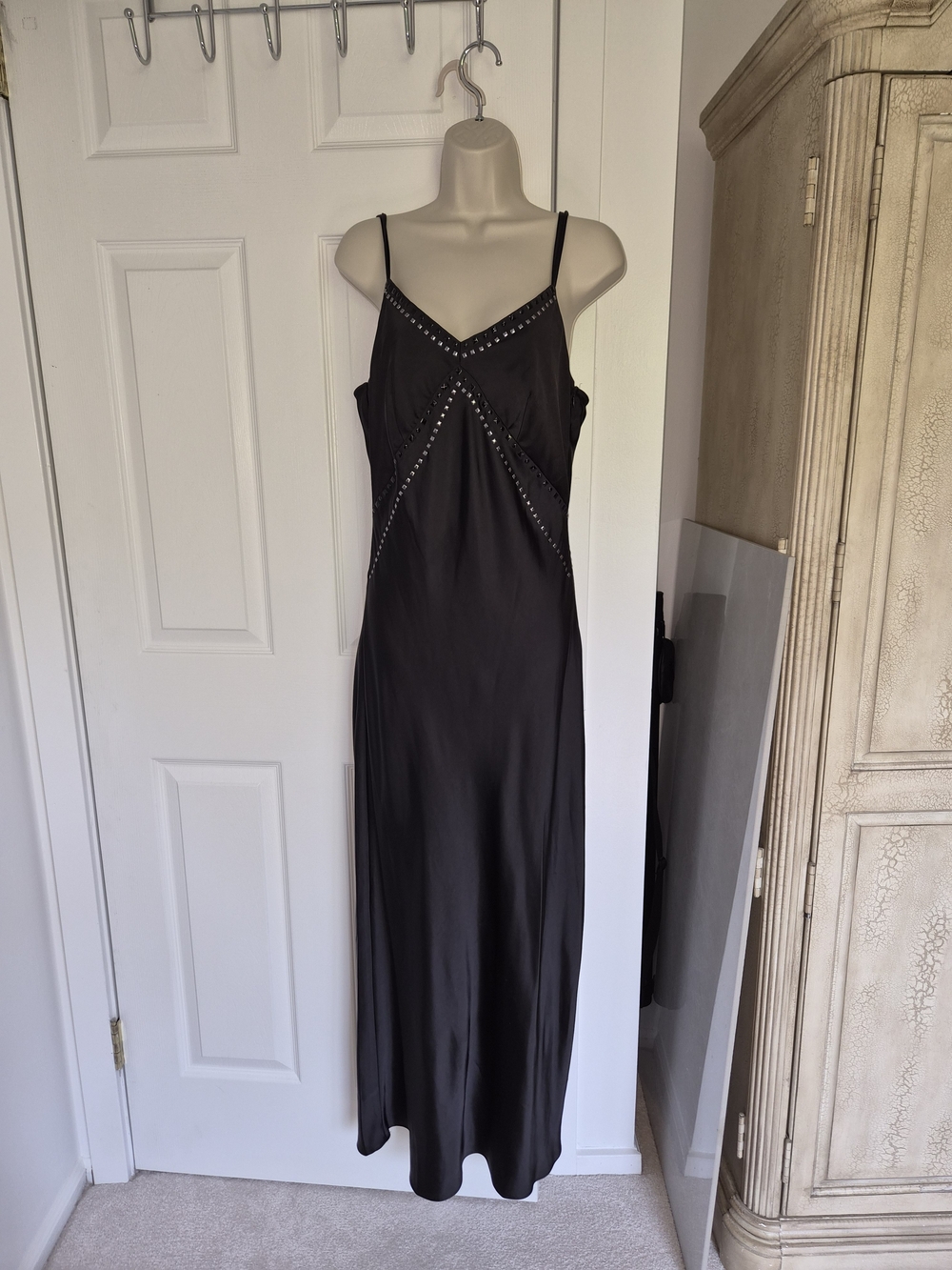 Steve Madden Black V Neck Silk Maxi Dress